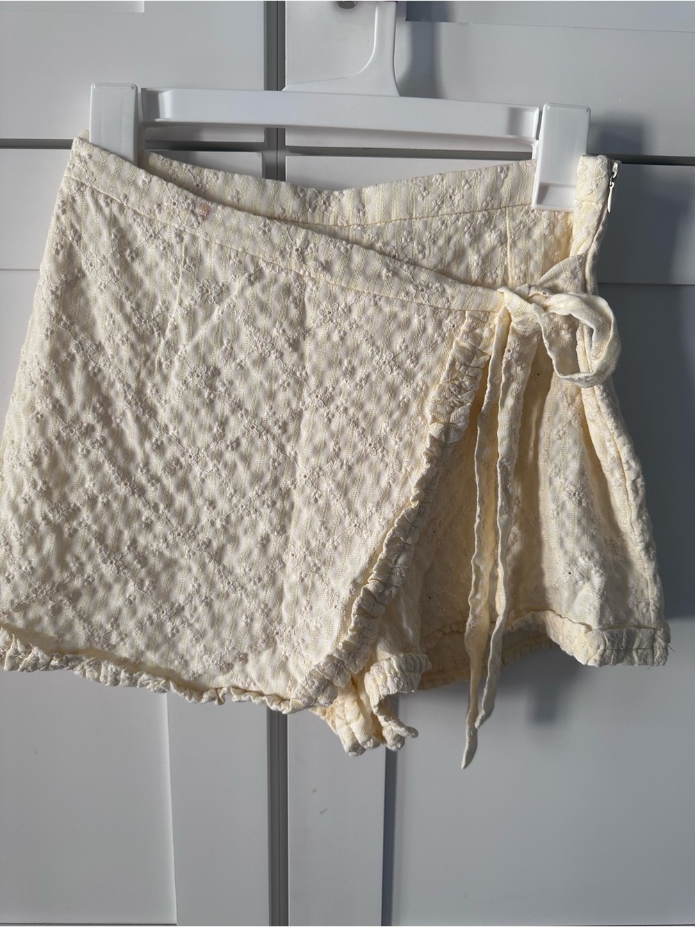 Storia Pale Yellow Textured Wrap shorts-Skort
